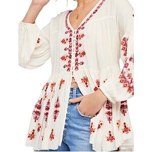 Free People- Adrienne Tunic, Ivory, Embroidered, L